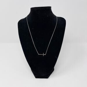 Silver Tone Sideways Cross Necklace Chainlink Dainty Feminine Christian